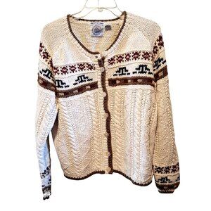 Vintage Cape Isle Knitters Hand-Knit Cardigan Sweater With Nordic-Inspired Patte